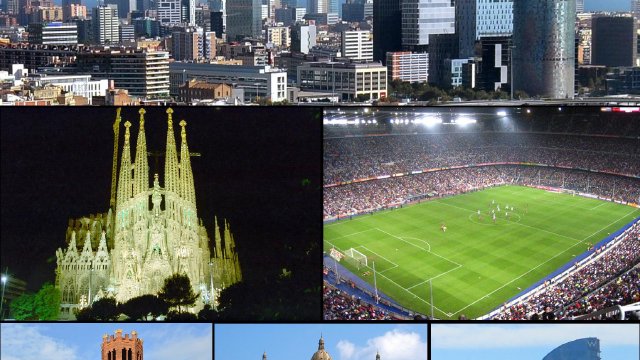 夕日に照らされるサグラダ・ファミリアの荘厳な姿