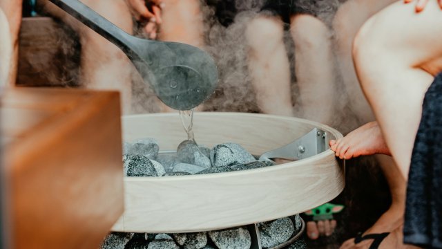 Steam rolling in a wood-lined sauna